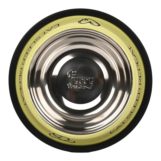 Furry Freak Yellow Stainless Steel Dog & Cat Bowl – Eat. Sleep. Repeat. Design - Furry Freak