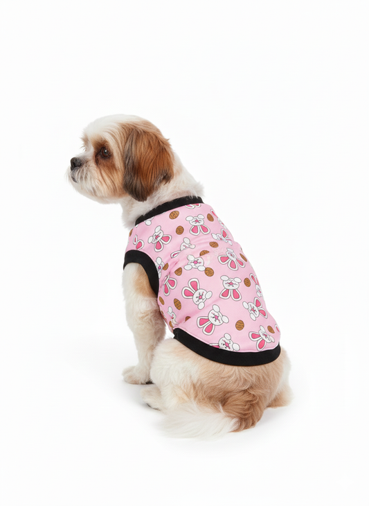 Charming Pink Bunny Print Dog Tank Top - Soft Pet T-Shirt Vest for Spring & Easter - Small Dog Clothes for Female Dogs, Shih Tzu, Puppy
