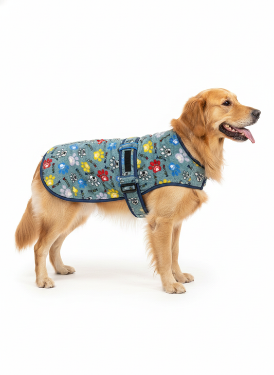 Warm Fleece Winter Dog Coat | Paw-Print Pattern