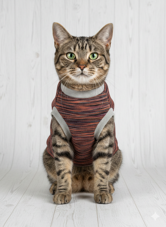 "Paw Power" Striped Winter Cat T-Shirt – Cozy & Stylish Pet Apparel