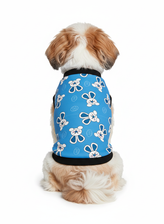 Cute Bunny Print Dog Tank Top - Soft Blue Pet T-Shirt Vest for Spring & Easter - Small Dog Clothes for Shih Tzu, Maltese, Poodles