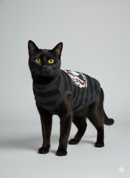 "Love My Cat" Striped Winter Vest – Cozy Sleeveless Tee for Cats