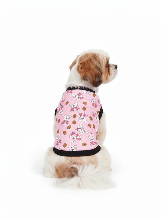 Charming Pink Bunny Print Dog Tank Top - Soft Pet T-Shirt Vest for Spring & Easter - Small Dog Clothes for Female Dogs, Shih Tzu, Puppy