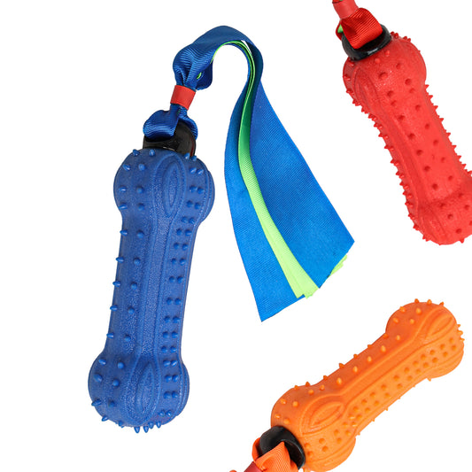 Ribbon Bone Chew Toy for Dogs – Durable Rubber with Interactive Sound