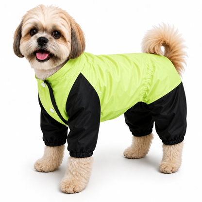 Furry Freak Waterproof Dog Raincoat – Full Body Rain Jumpsuit with 4-Leg Coverage | Ultra High-Visibility Dual-Tone Rain Jacket for all breeds (Neon Lime Green & Black)