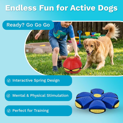 2-in-1 UFO Magic Ball Dog Toy | Interactive Collapsible Soft Flying Disc & Spring Ball for Dogs | Specifically for Small and Medium-Sized Dogs for Outdoor Training, Exercise & Playtime