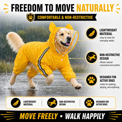 Bold Yellow Full-Body Dog Raincoat with Clear View Protective Hood