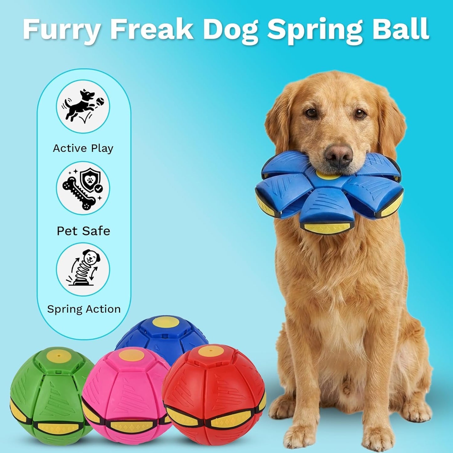 2-in-1 UFO Magic Ball Dog Toy | Interactive Collapsible Soft Flying Disc & Spring Ball for Dogs | Specifically for Small and Medium-Sized Dogs for Outdoor Training, Exercise & Playtime