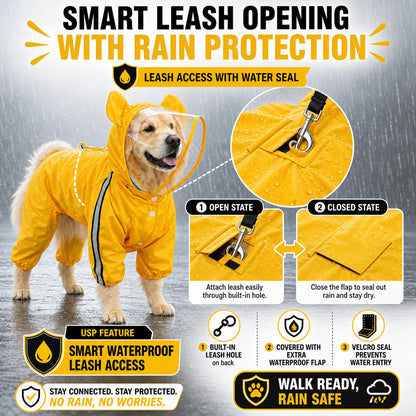 Bold Yellow Full-Body Dog Raincoat with Clear View Protective Hood