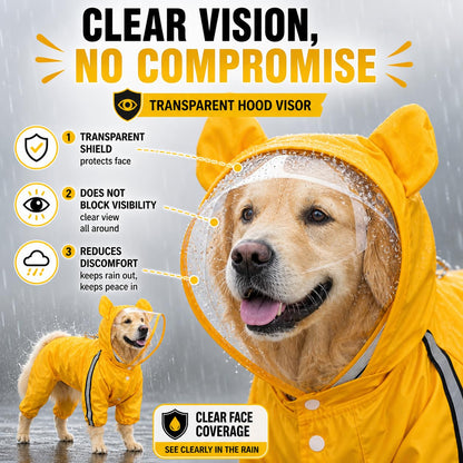 Bold Yellow Full-Body Dog Raincoat with Clear View Protective Hood