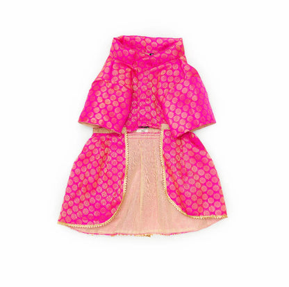 🌸 Festive Pink & Gold Brocade Ethnic Dog Dress