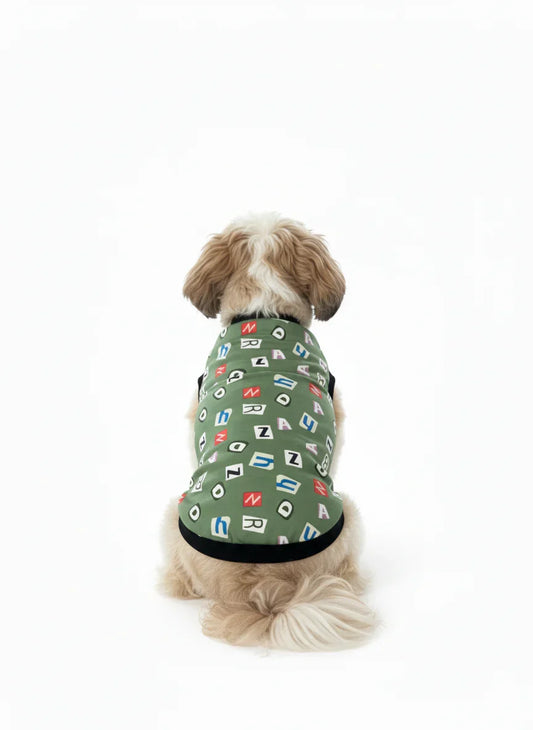 Alphabet Fun Green Dog T-Shirt – Stylish & Comfy Letter Print Tee for Dogs (and more!)