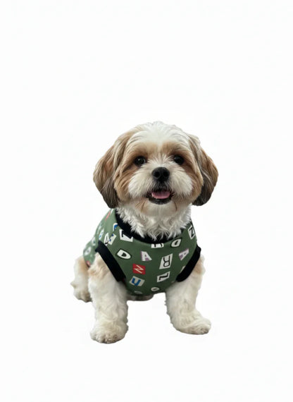 Alphabet Fun Green Dog T-Shirt – Stylish & Comfy Letter Print Tee for Dogs (and more!)