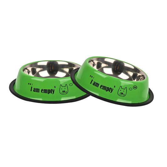 Furry Freak “I Am Empty” Stainless Steel Anti-Skid Dog & Cat Bowl (Pack of 2)