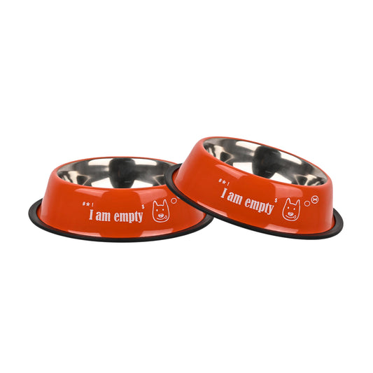 Furry Freak Durable Stainless Steel Dog Bowl with Non-Skid Base – Funny Prints (Pack of 2)