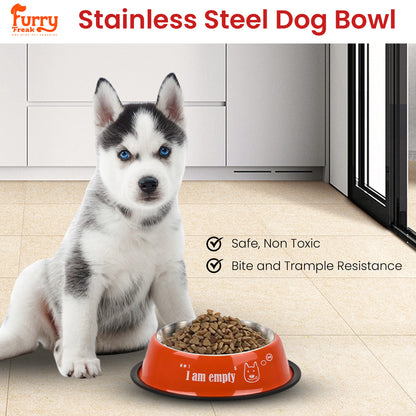 Furry Freak Durable Stainless Steel Dog Bowl with Non-Skid Base – Funny Prints