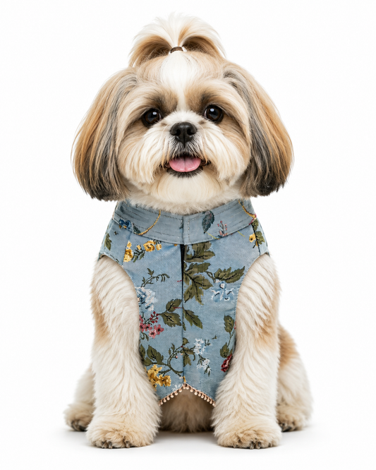 Vintage Floral Tapestry Dog Vest – Soft Blue | Premium Designer Pet Apparel