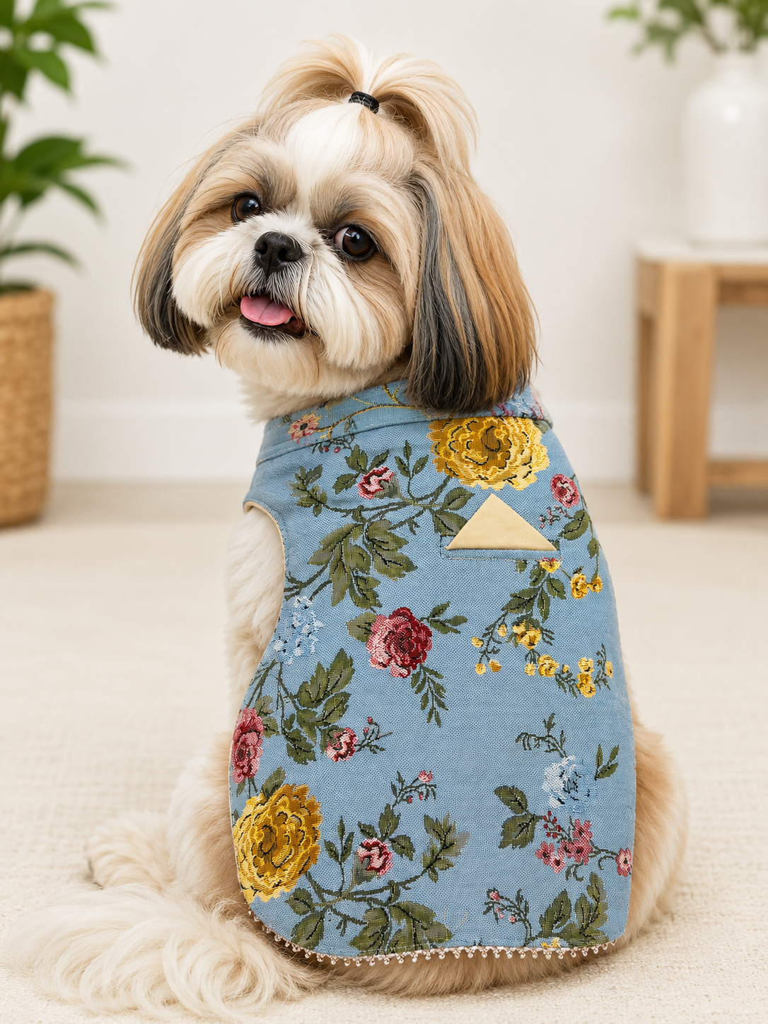 Vintage Floral Tapestry Dog Vest – Soft Blue | Premium Designer Pet Apparel