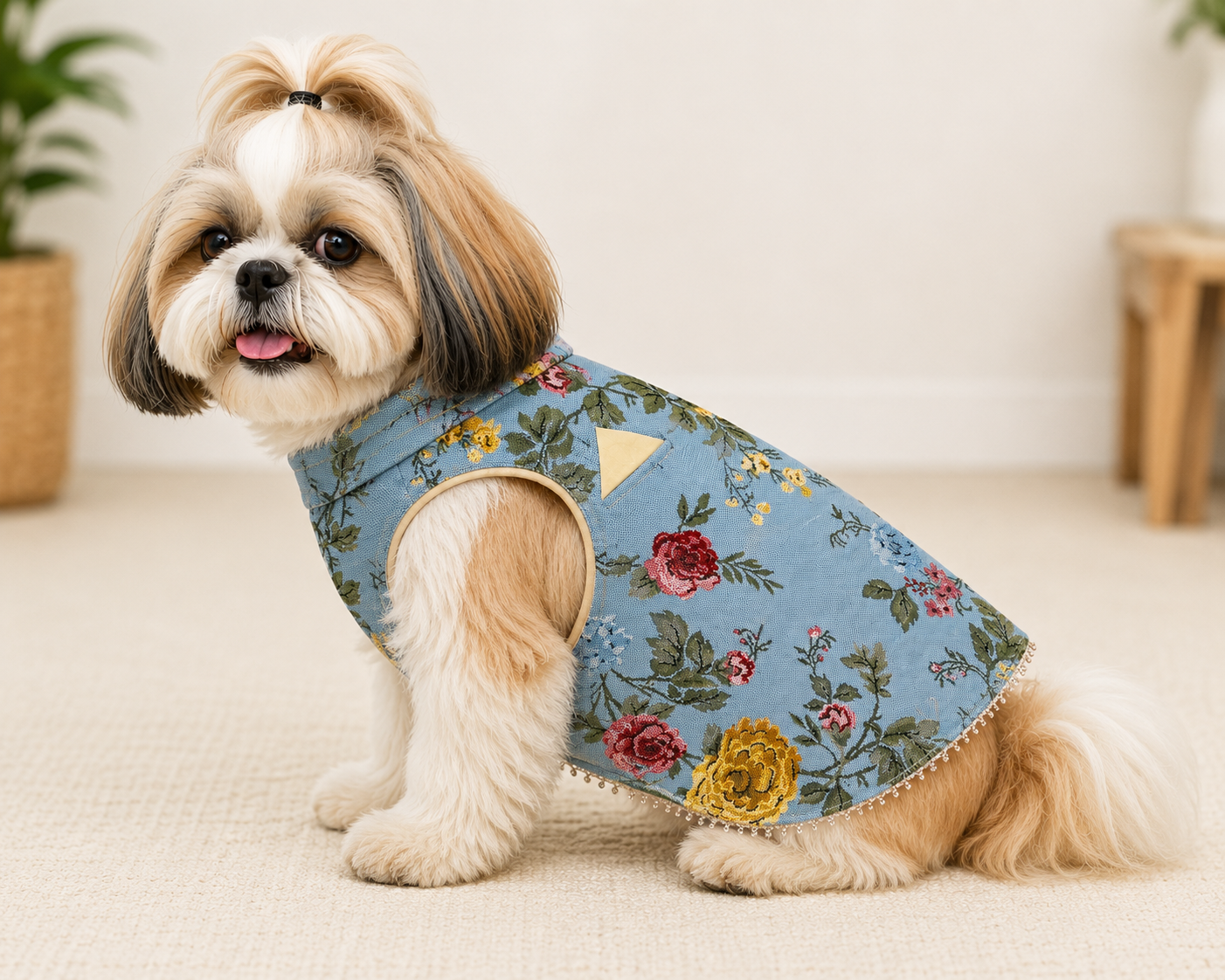 Vintage Floral Tapestry Dog Vest – Soft Blue | Premium Designer Pet Apparel