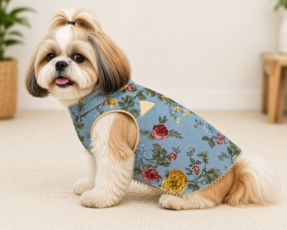 Vintage Floral Tapestry Dog Vest – Soft Blue | Premium Designer Pet Apparel