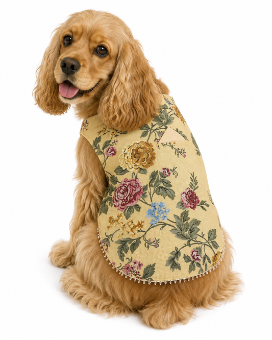 Vintage Floral Tapestry Dog Vest – Warm Gold | Premium Designer Pet Apparel