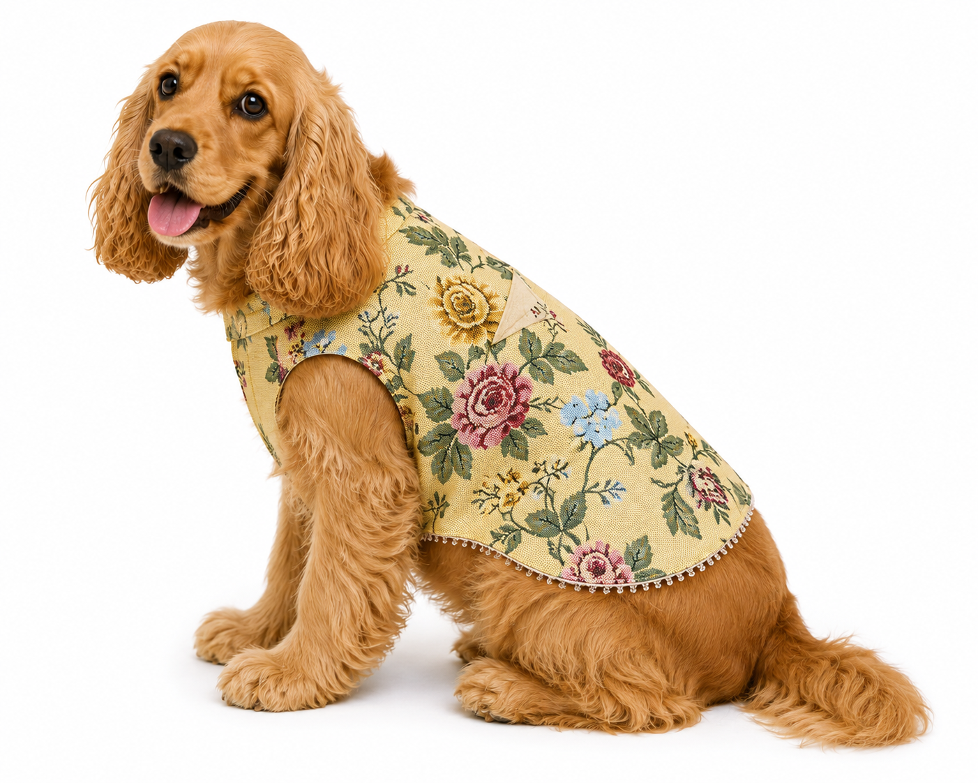Vintage Floral Tapestry Dog Vest – Warm Gold | Premium Designer Pet Apparel