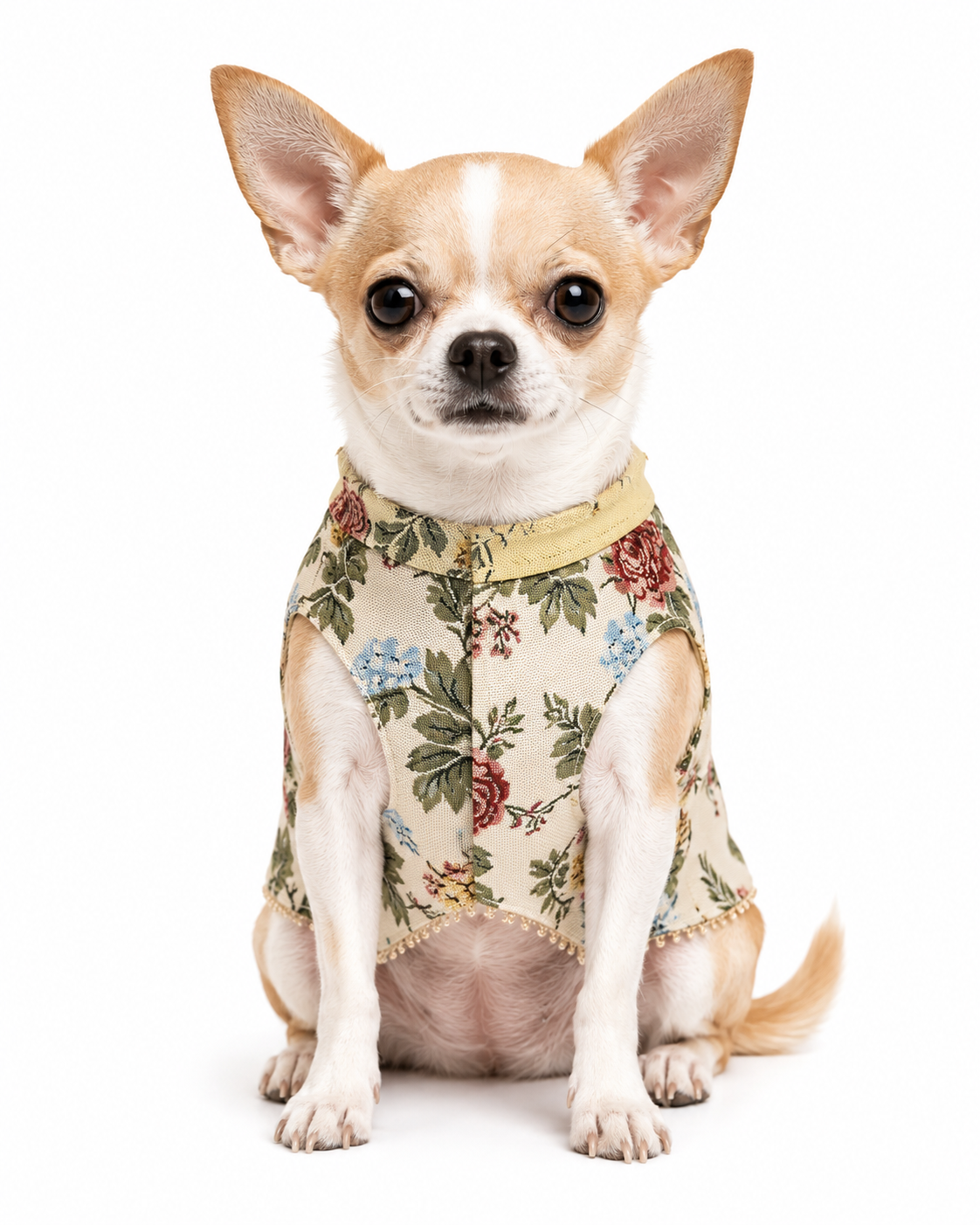 Vintage Floral Tapestry Dog Vest – Cream & Sage | Premium Designer Pet Apparel