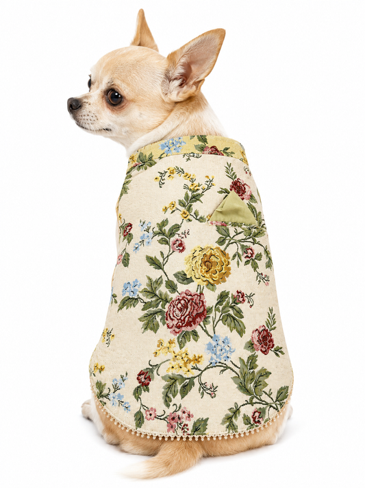 Vintage Floral Tapestry Dog Vest – Cream & Sage | Premium Designer Pet Apparel