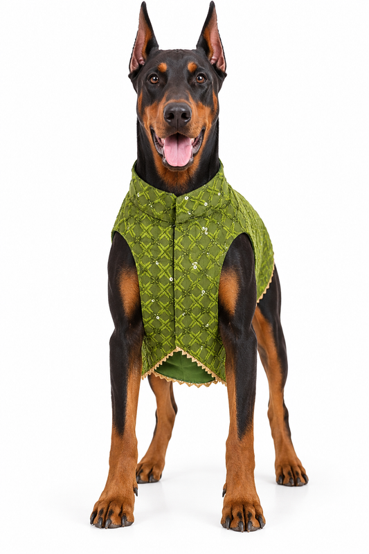 Olive Green Embroidered Ethnic Kurta / Sherwani Jacket for Dogs