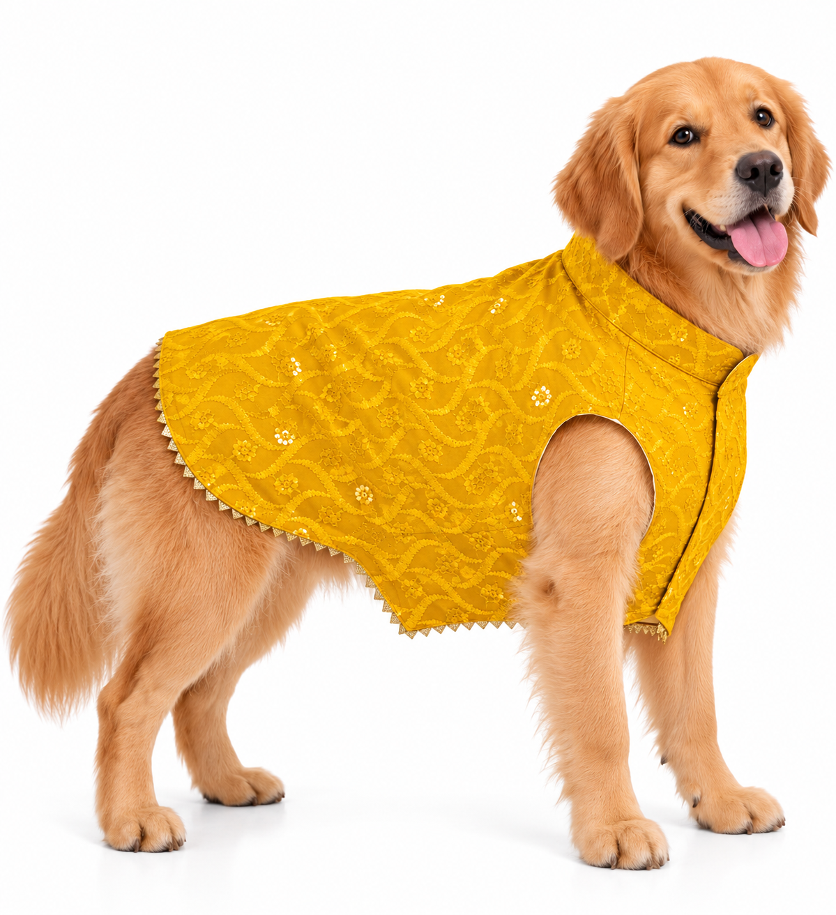 Bright Yellow Embroidered Ethnic Kurta / Sherwani Jacket for Dogs