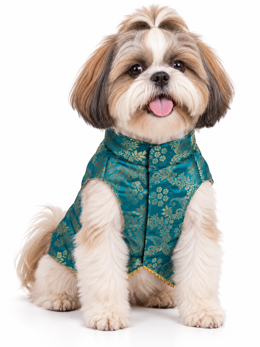 Teal Green Brocade Ethnic Kurta / Sherwani Jacket for Dogs