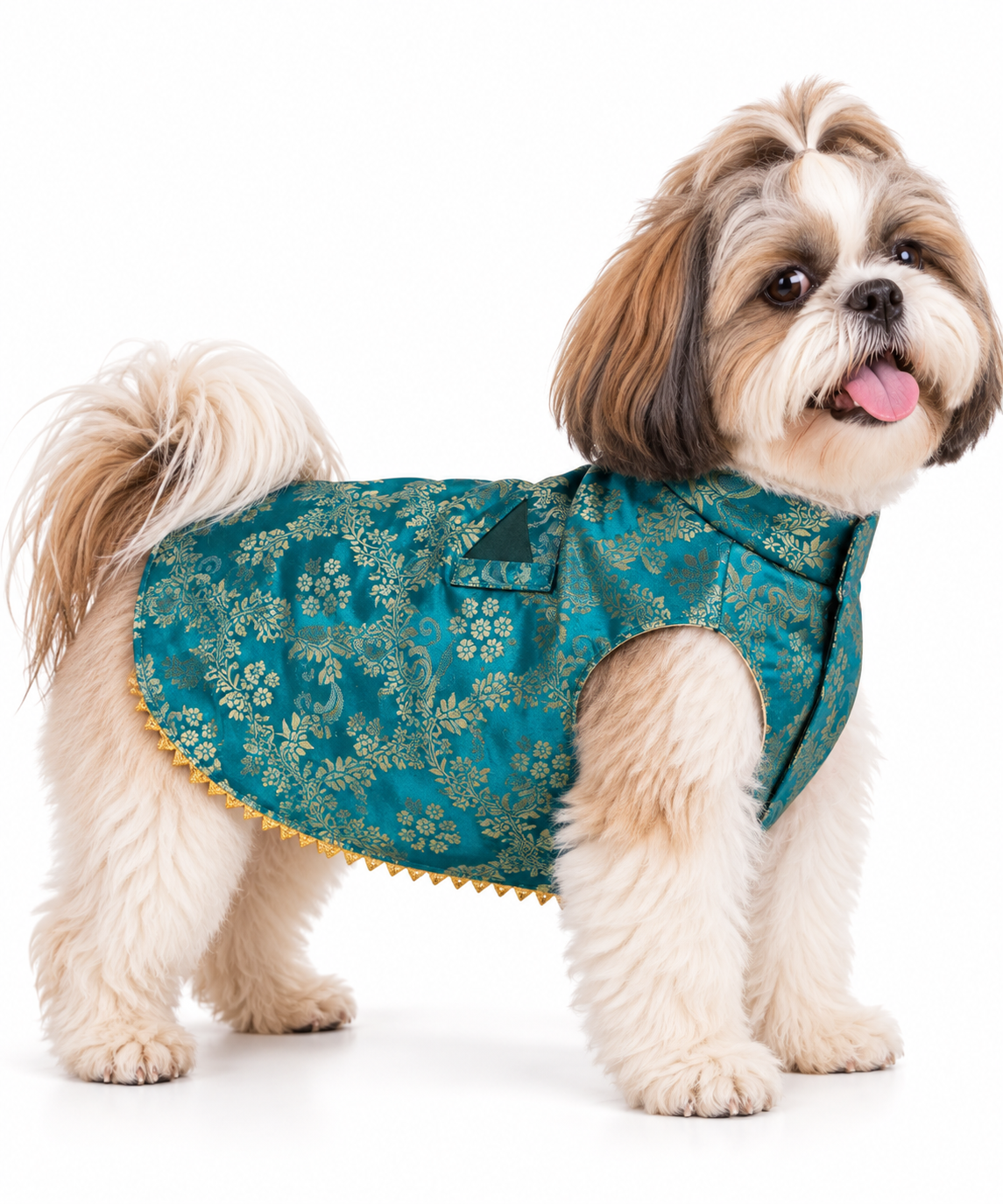 Teal Green Brocade Ethnic Kurta / Sherwani Jacket for Dogs