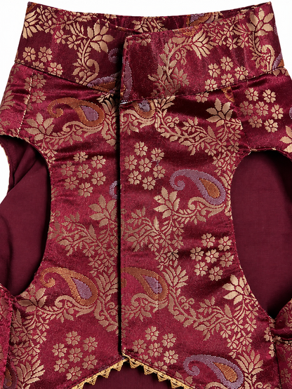 Maroon & Gold Brocade Ethnic Kurta / Sherwani Jacket for Dogs