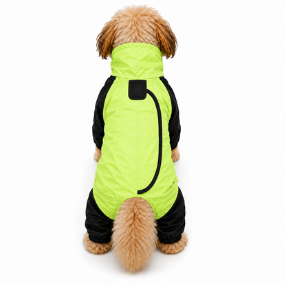 Furry Freak Waterproof Dog Raincoat – Full Body Rain Jumpsuit with 4-Leg Coverage | Ultra High-Visibility Dual-Tone Rain Jacket for all breeds (Neon Lime Green & Black)