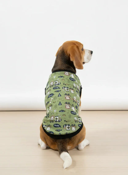 Adventure Bound Green Train & Animal Print Dog T-Shirt – Cozy Winter Tee for Dogs (and more!)