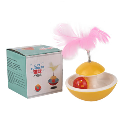 Cat Tumbler Toy with Feather & Rolling Ball – Interactive Cat Playtoy