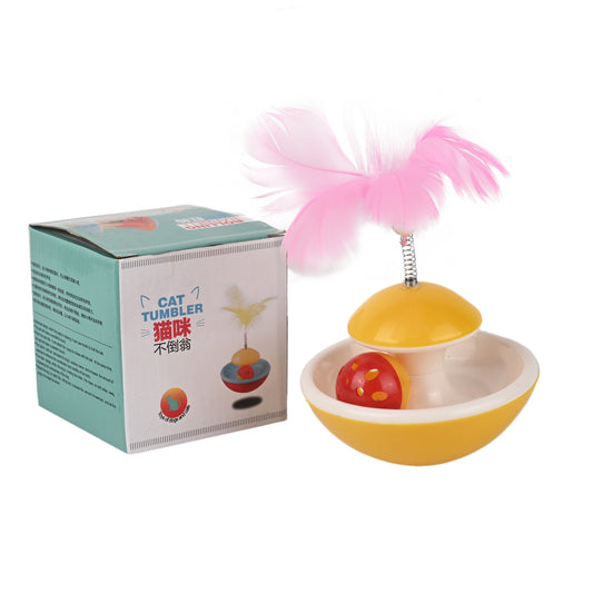 Cat Tumbler Toy with Feather & Rolling Ball – Interactive Cat Playtoy
