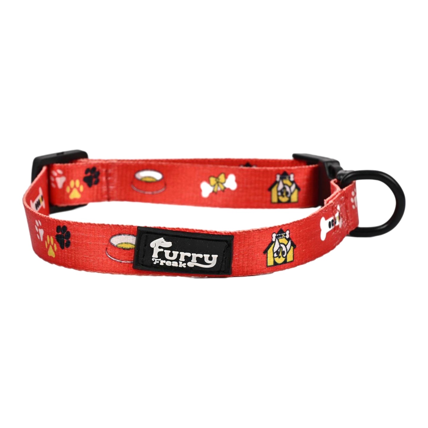 Furry Freak Red Adjustable Dog Collar – Strong Nylon with Cute Prints