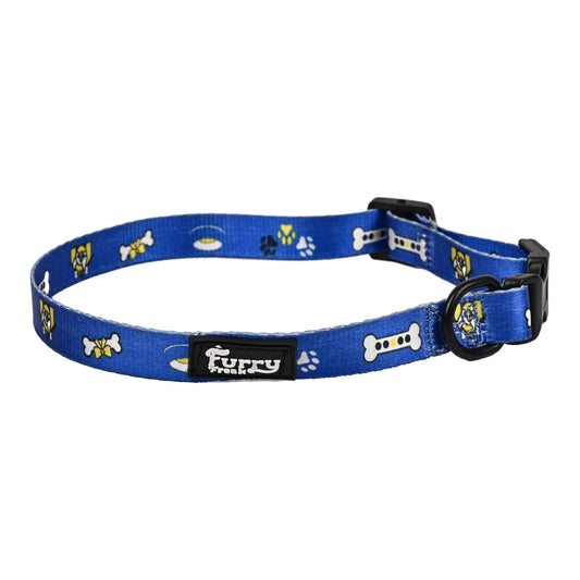 Furry Freak Adjustable Blue Dog Collar – Durable Nylon with Fun Prints 🐕