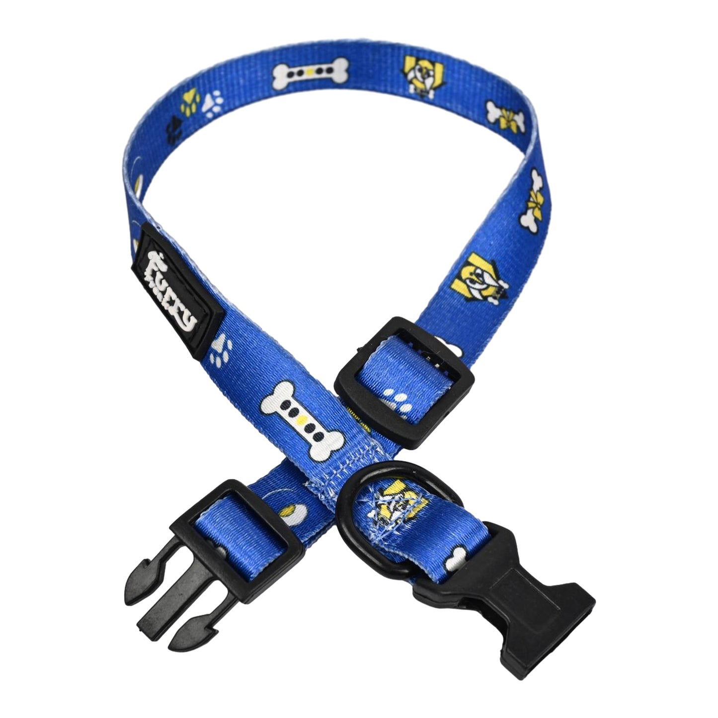 Furry Freak Adjustable Blue Dog Collar – Durable Nylon with Fun Prints 🐕