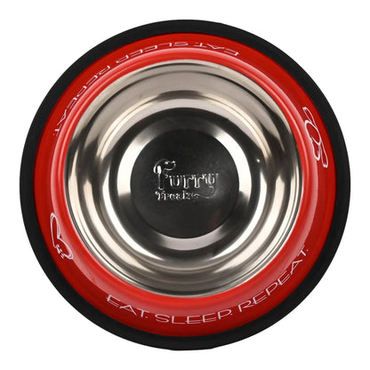 Furry Freak Stylish Red Stainless Steel Pet Bowl for Dogs & Cats – Anti-Skid Feeding Dish (Pack of 2) - Furry Freak