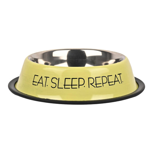 Furry Freak Yellow Stainless Steel Dog & Cat Bowl – Eat. Sleep. Repeat. Design