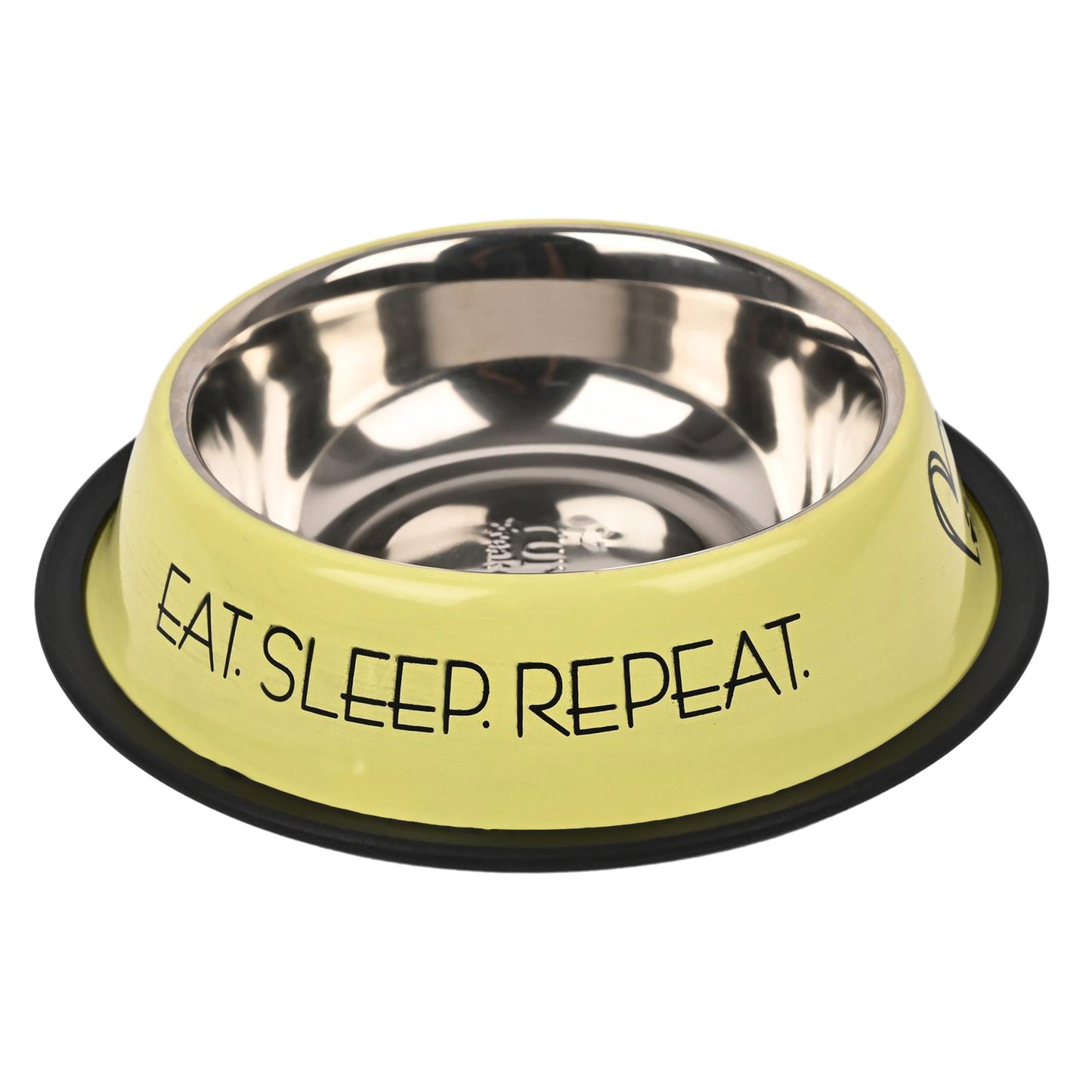 Furry Freak Yellow Stainless Steel Dog & Cat Bowl – Eat. Sleep. Repeat. Design