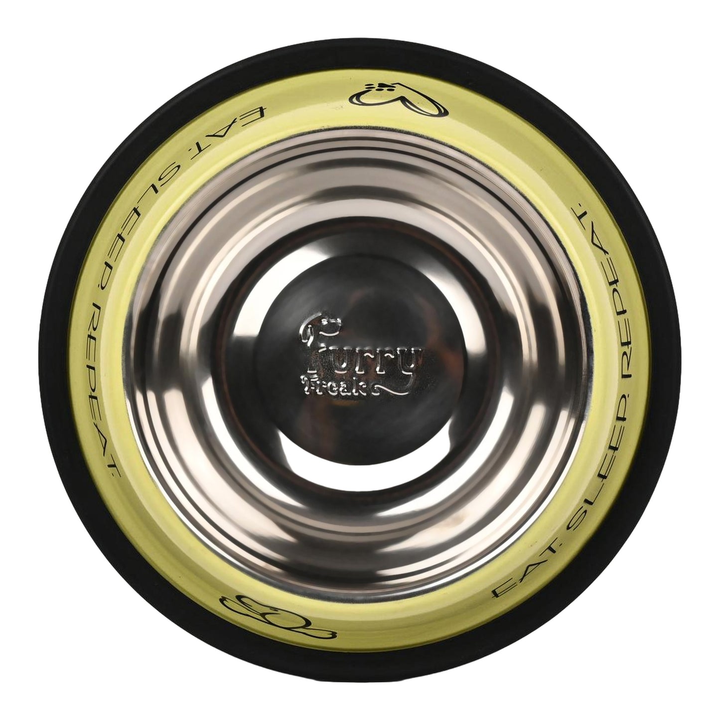 Furry Freak Yellow Stainless Steel Dog & Cat Bowl – Eat. Sleep. Repeat. Design