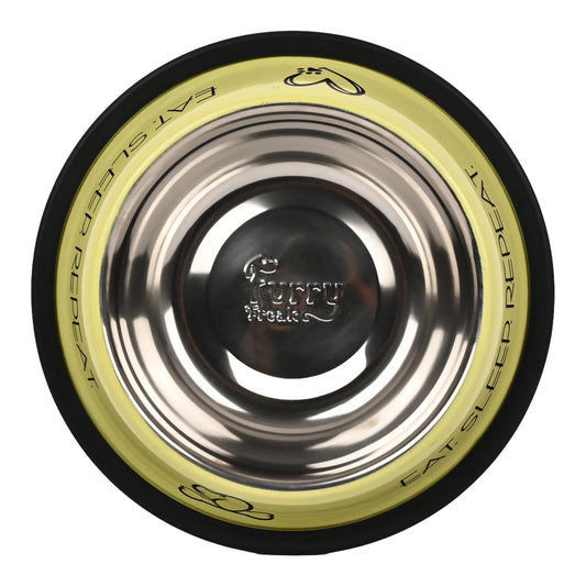 Furry Freak Yellow Stainless Steel Dog & Cat Bowl – Eat. Sleep. Repeat. Design