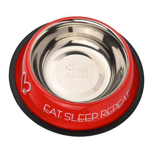 Furry Freak Stylish Red Stainless Steel Pet Bowl for Dogs & Cats – Anti-Skid Feeding Dish