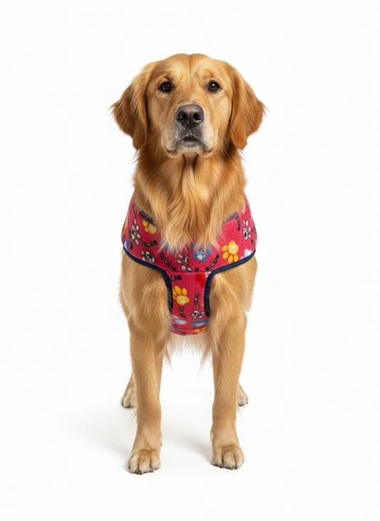 Furry Freak Cozy Paws Reversible Dog Coat - Pink Paw Print & Quilted Warmth