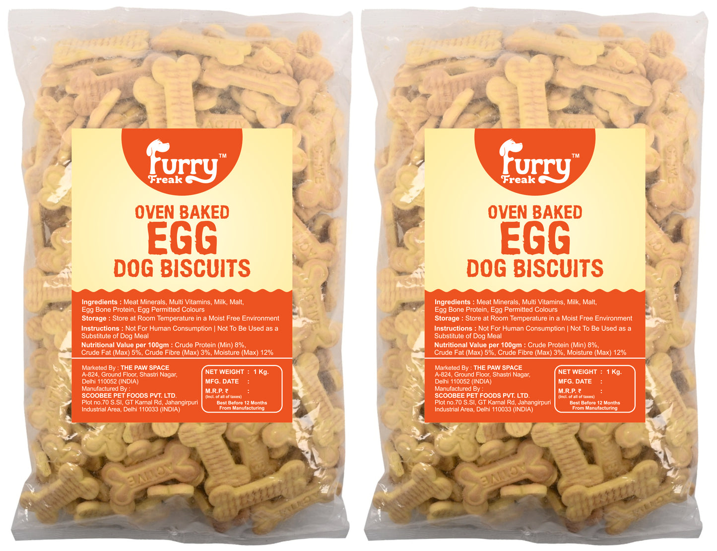 Furry Freak Egg Flavour Dog Biscuits – Crunchy, Nutritious & Tail-Wagging Treats! 🐾 (2 KG)
