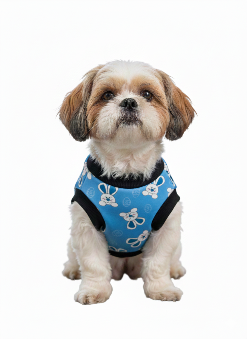 Cute Bunny Print Dog Tank Top - Soft Blue Pet T-Shirt Vest for Spring & Easter - Small Dog Clothes for Shih Tzu, Maltese, Poodles