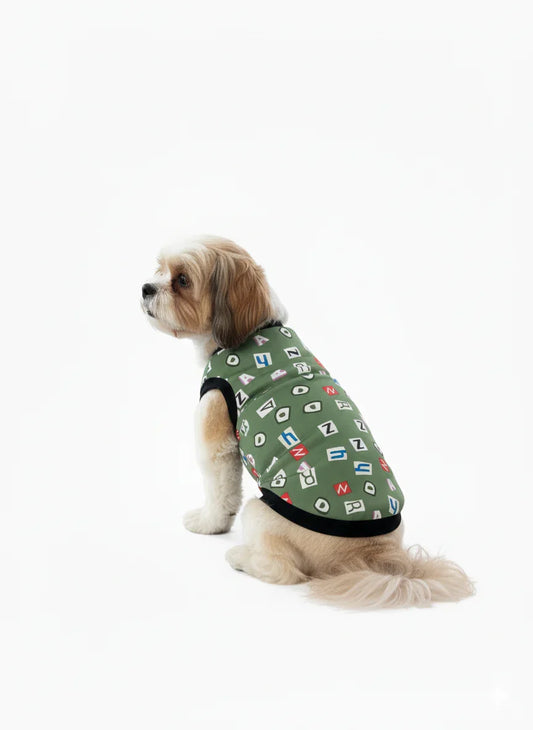 Alphabet Fun Green Dog T-Shirt – Stylish & Comfy Letter Print Tee for Dogs (and more!)